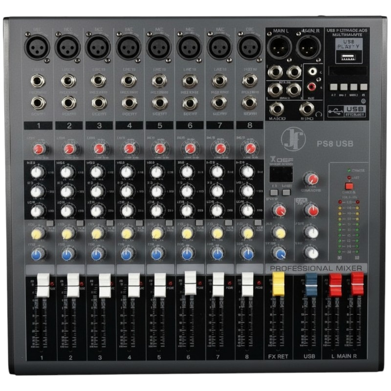 MESA DE SOM 8 CANAIS USB RV802 PS802 J&F