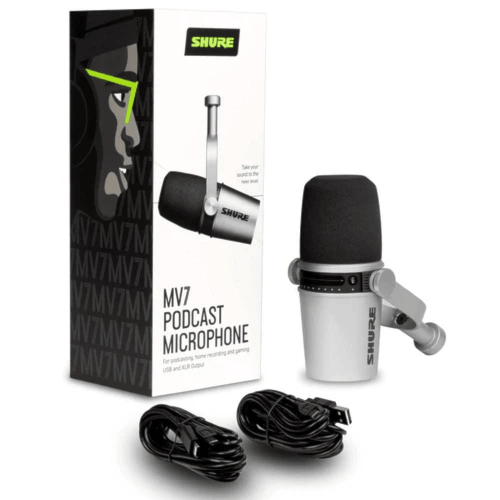 Microfone Shure MV7-S Prata Dinâmico Cardioide Para Podcast Microfone Shure MV7-S Prata Dinâmico Cardioide Para Podcast